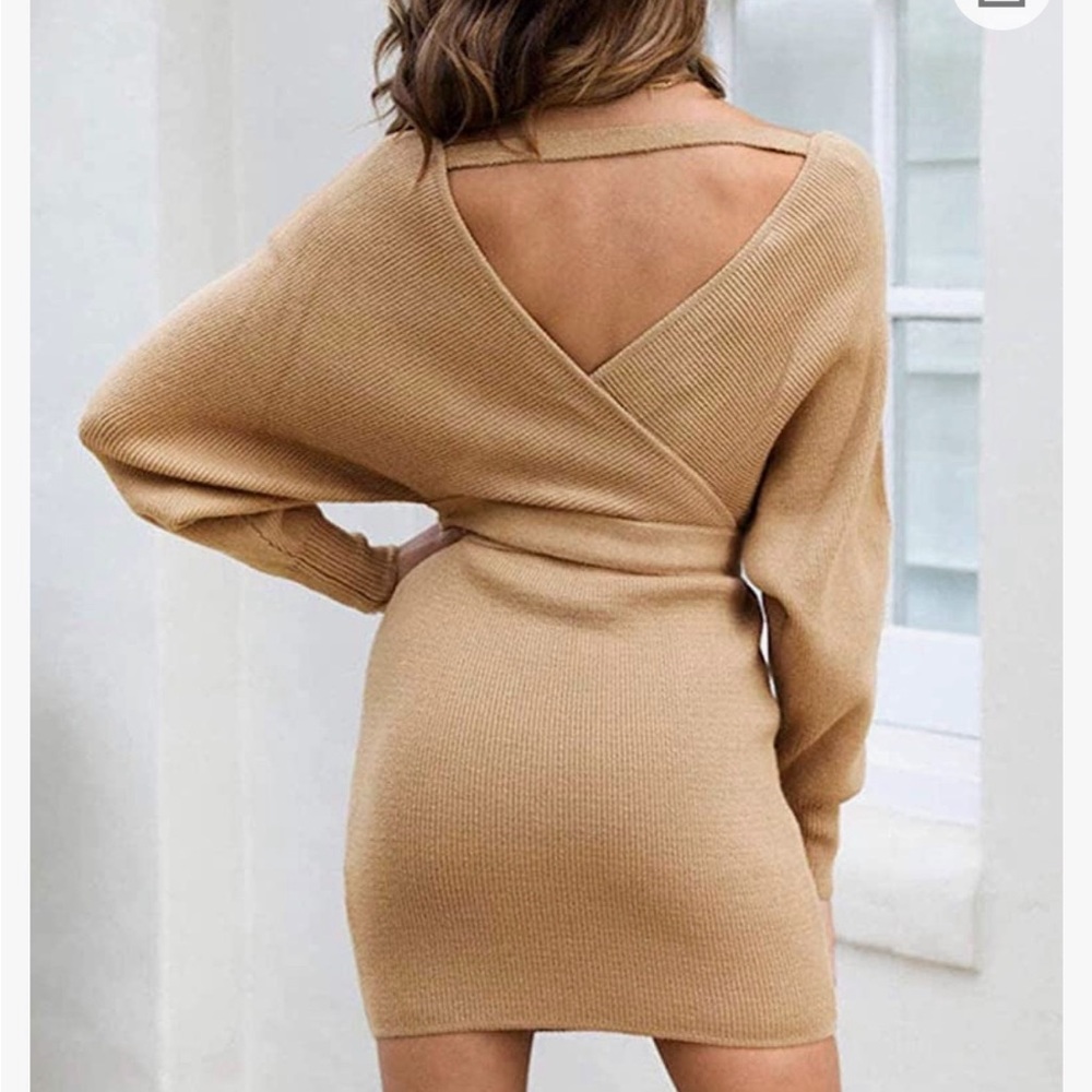 Amazon Tan Knit Wrap Dress - Picture 5 of 5